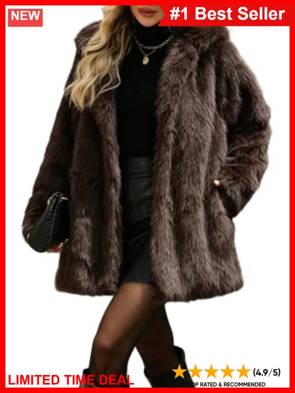 Faux Fur Long Coat Furry Insulated Hook & Bar Winter Jacket
